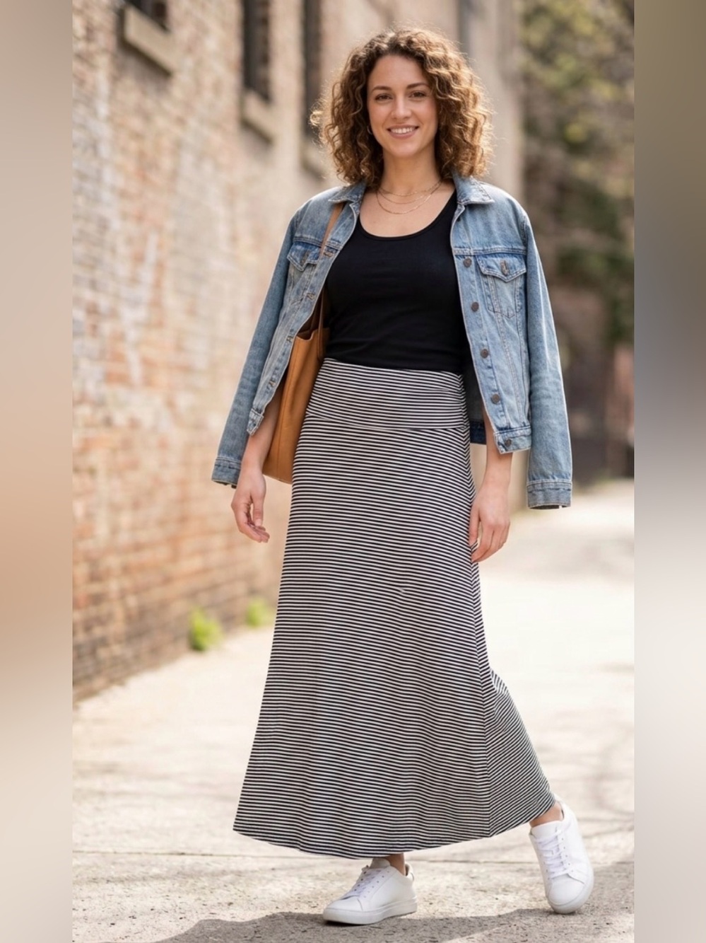 SO Black and White Striped Maxi Skirt
